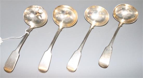 Pair Georgian III silver ladles and pair Vict silver ladles